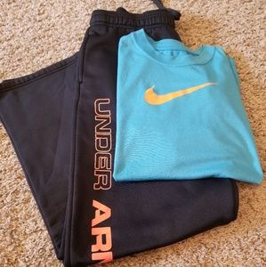 Boys Large Nike tshirt and Under Armour Pants